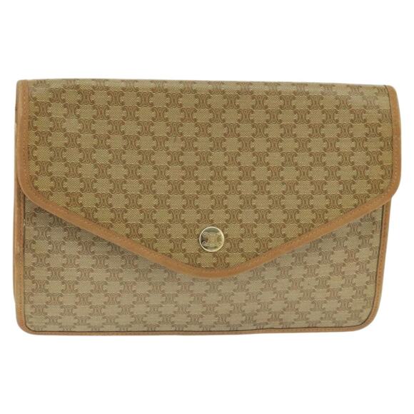 CELINE Macadam Canvas Clutch Bag Beige Gold - Picture 1 of 16